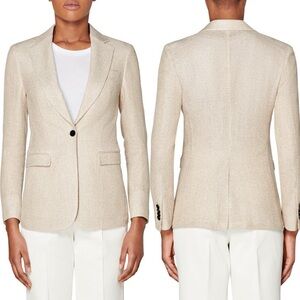 Suistudio Silk Linen Beige One Button Long Sleeve Blazer S (4-6)